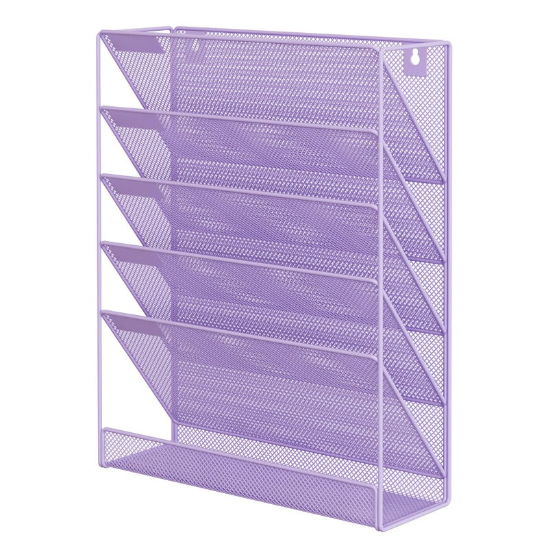 EasyPAG 5 Tier Wall File Holder, Mesh Hanging Folder Organizer with Classify Label, Versatile Desk File Holder, Vertical Wall Mounted Mail Organizer for Office Home Cubicle, Purple - Image 2